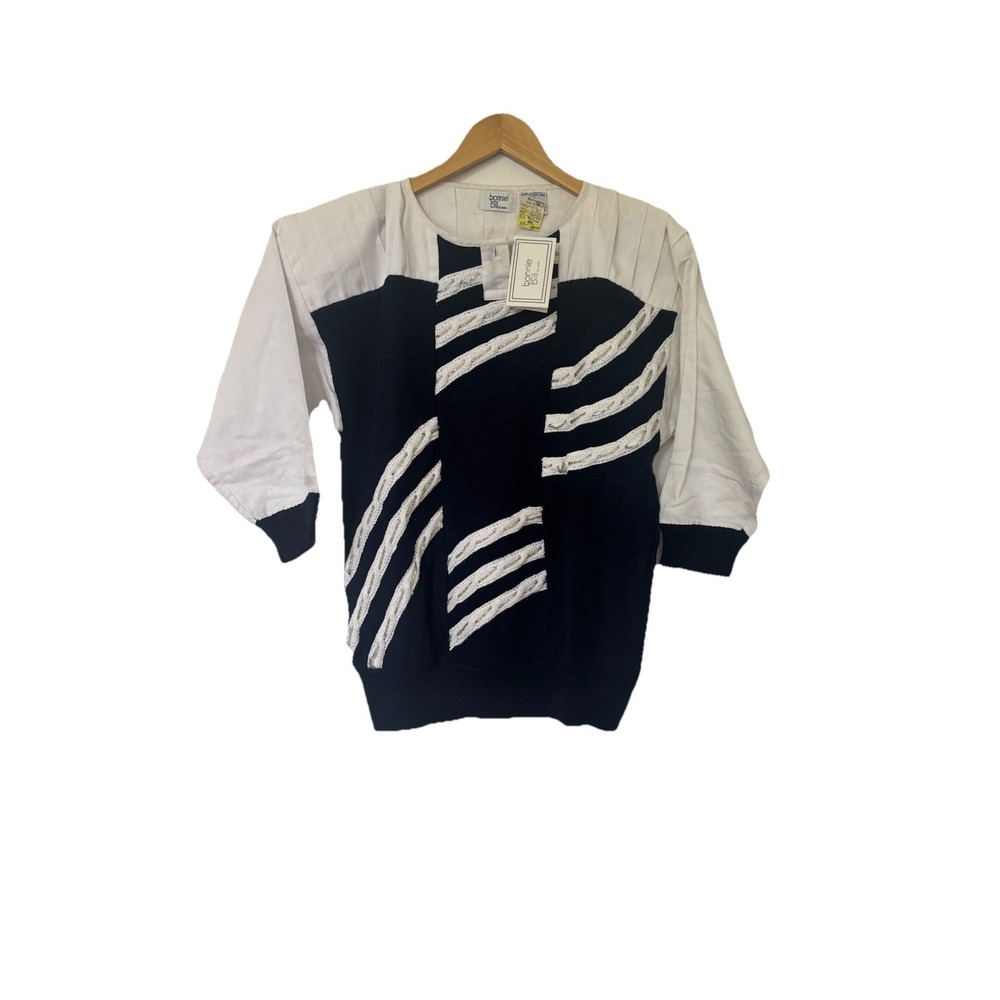 Vintage Bonnie & Bill Color block Beaded Sweater NWT navy & White Women's MED